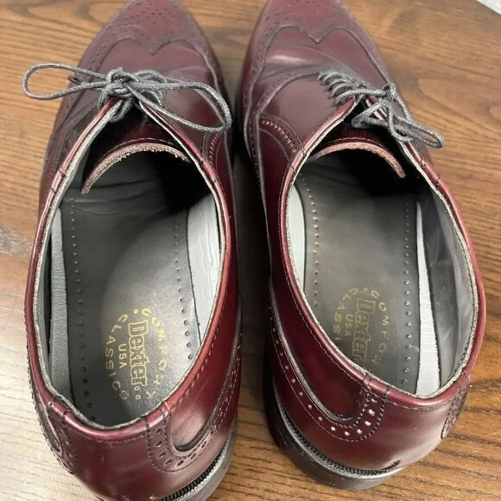 Dexter Oxford Shoes Mens Size 8.5 Red Leather Wingtip Brogue Made in USA Lace Up